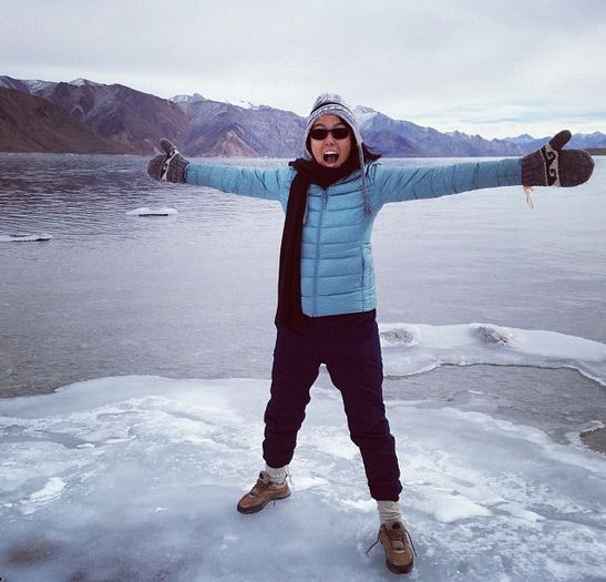 My friend @lucianancy in Ladakh with a down sweater. From her instagram.